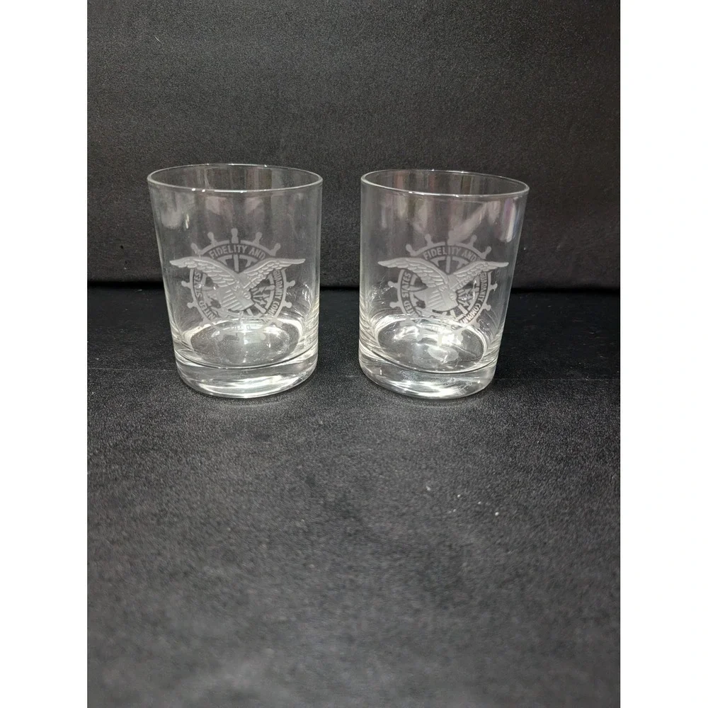 US Fidelity And Guidance Company 1896 Glass Tumblers Set, Etched Whiskey Glasses